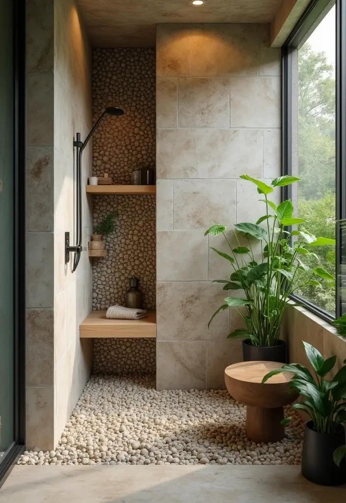 28 Rustic Bathroom Shower Designs That Feel Natural - 2. Stone Accents for a Natural Touch
