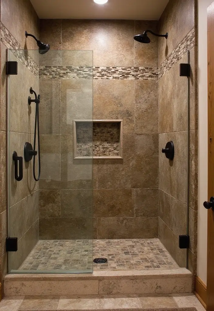 28 Rustic Bathroom Shower Designs That Feel Natural - 20. Custom Tile Work