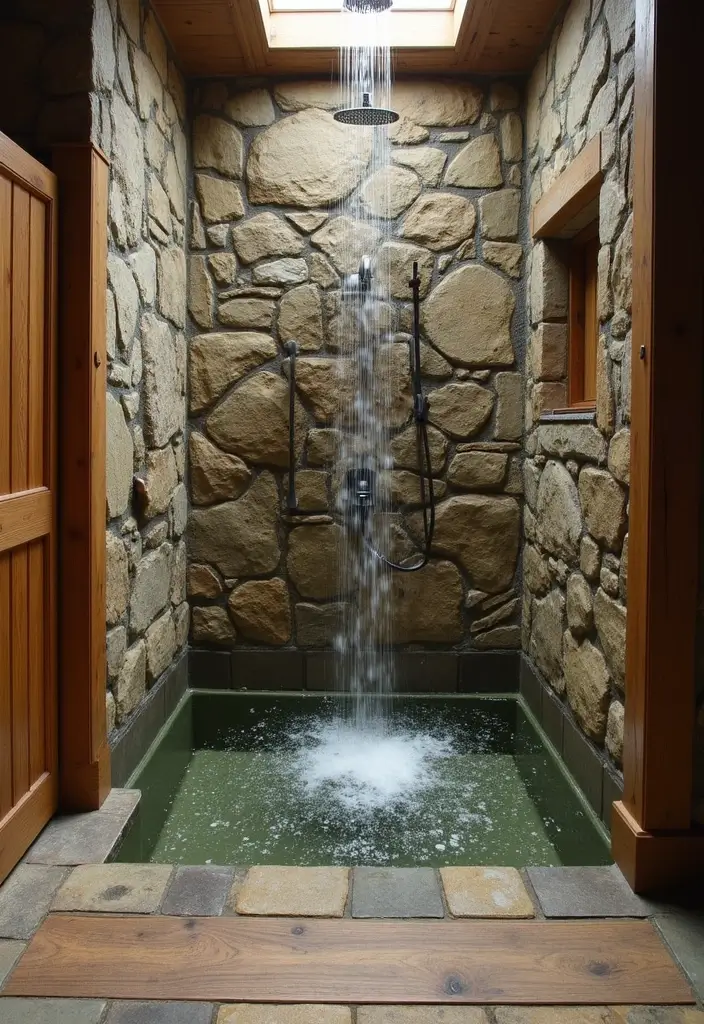 28 Rustic Bathroom Shower Designs That Feel Natural - 25. Waterfall Shower Features
