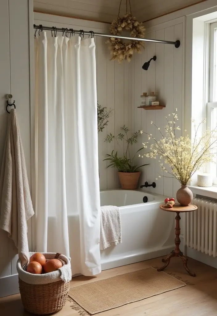 28 Rustic Bathroom Shower Designs That Feel Natural - 27. Seasonal Decor Touches
