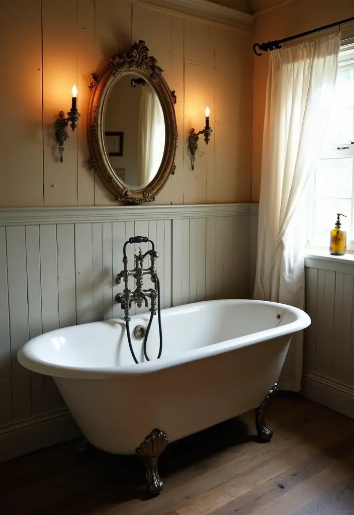28 Rustic Bathroom Shower Designs That Feel Natural - 3. Vintage Bathtubs with Shower Combo