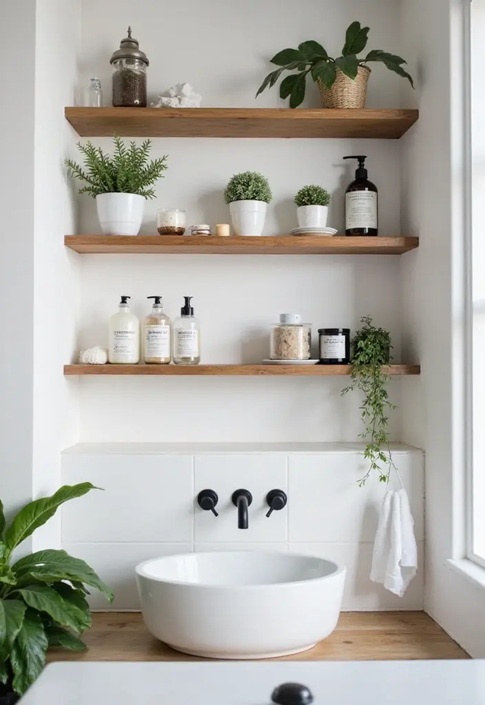 28 Scandinavian Bathroom Ideas That Feel Minimal And Clean - 7. Airy Open Shelving