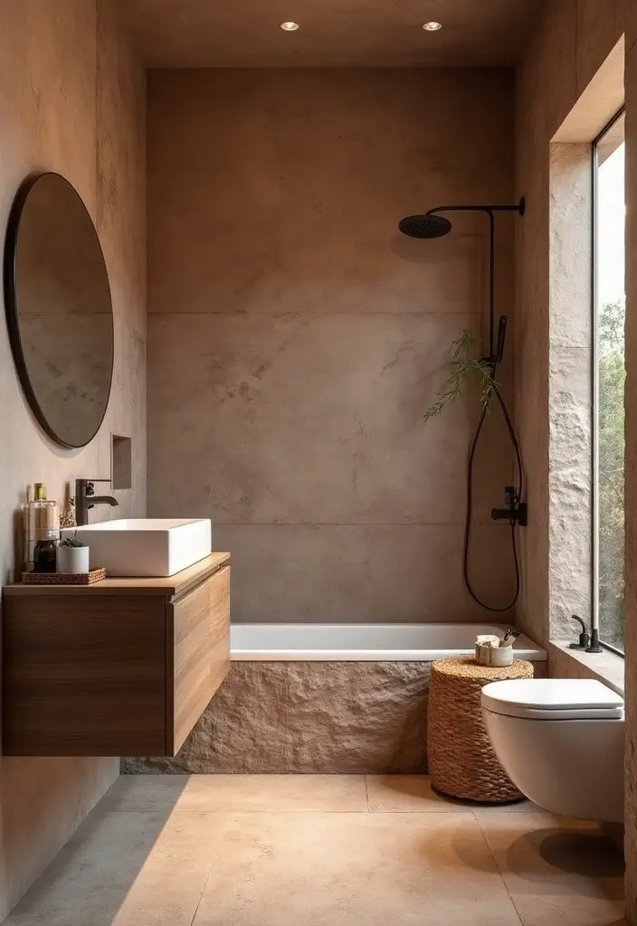 28 Small Bathroom Modern Design Inspirations - 11. Earthy Tones