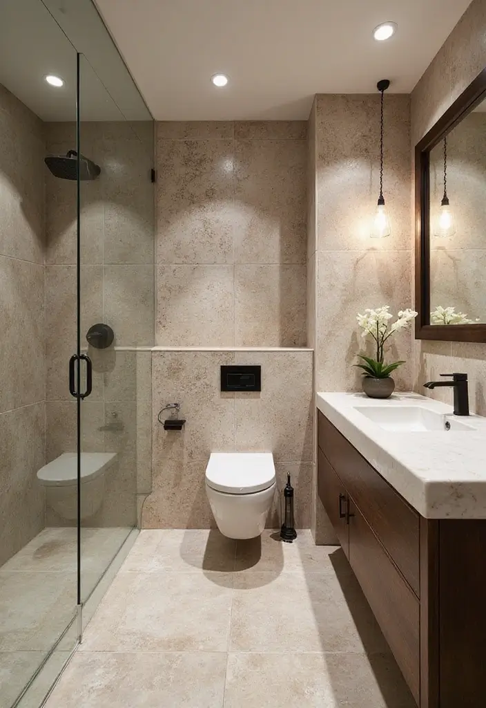 28 Small Bathroom Tiles Design Ideas That Feel Elegant - 11. Nature-Inspired Tiles