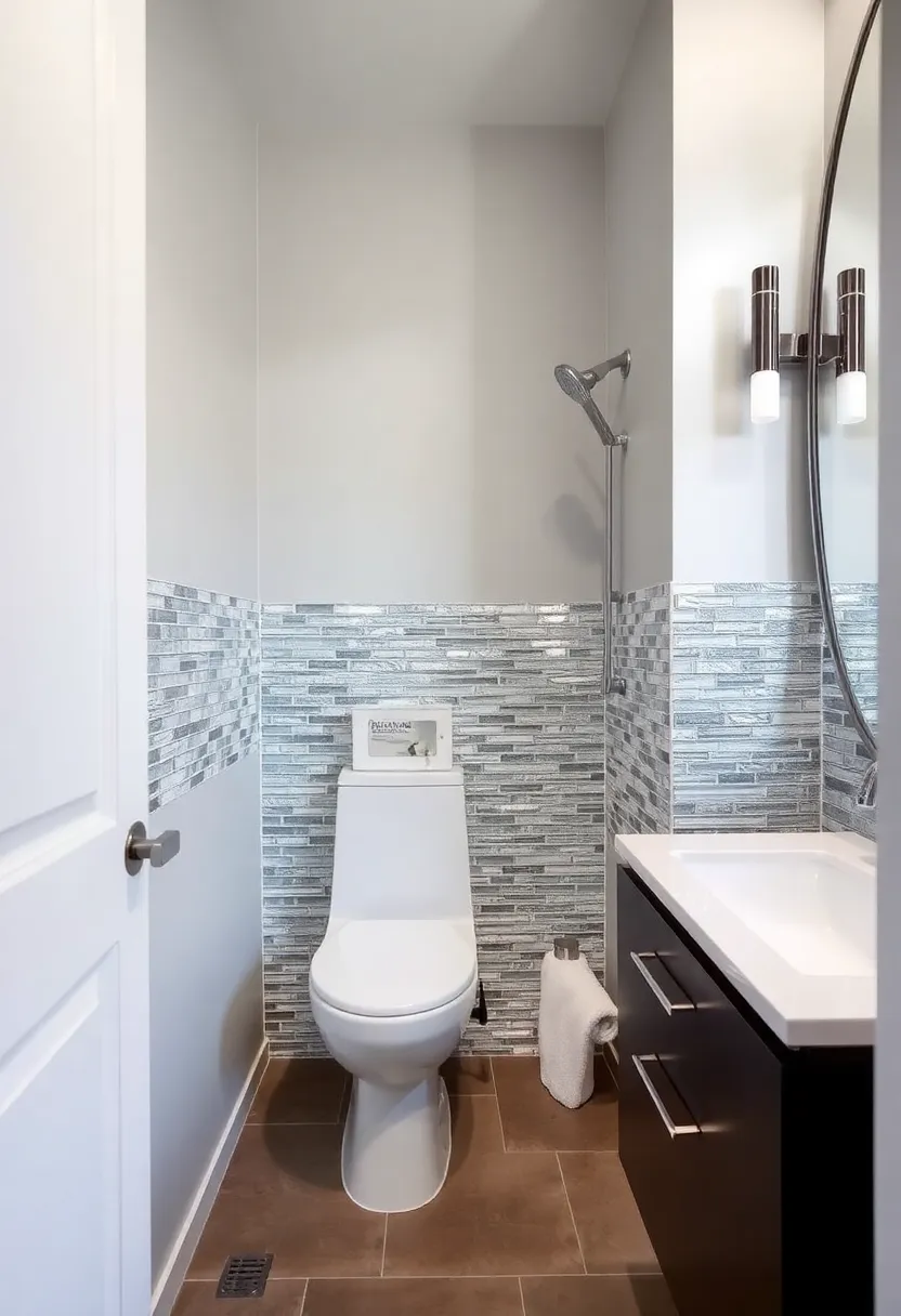 28 Small Bathroom Tiles Design Ideas That Feel Elegant - 12. Metallic Accent Tiles