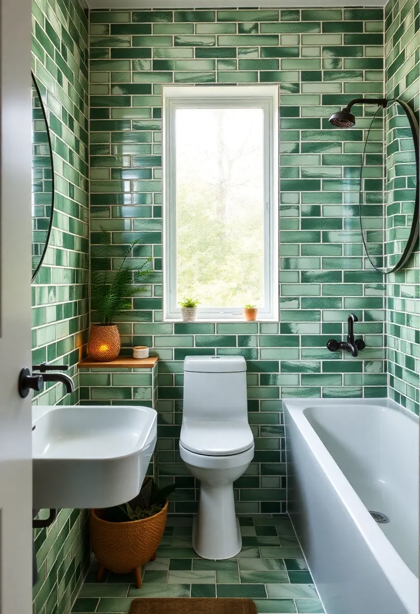 28 Small Bathroom Tiles Design Ideas That Feel Elegant - 14. Biophilic Design with Green Tiles