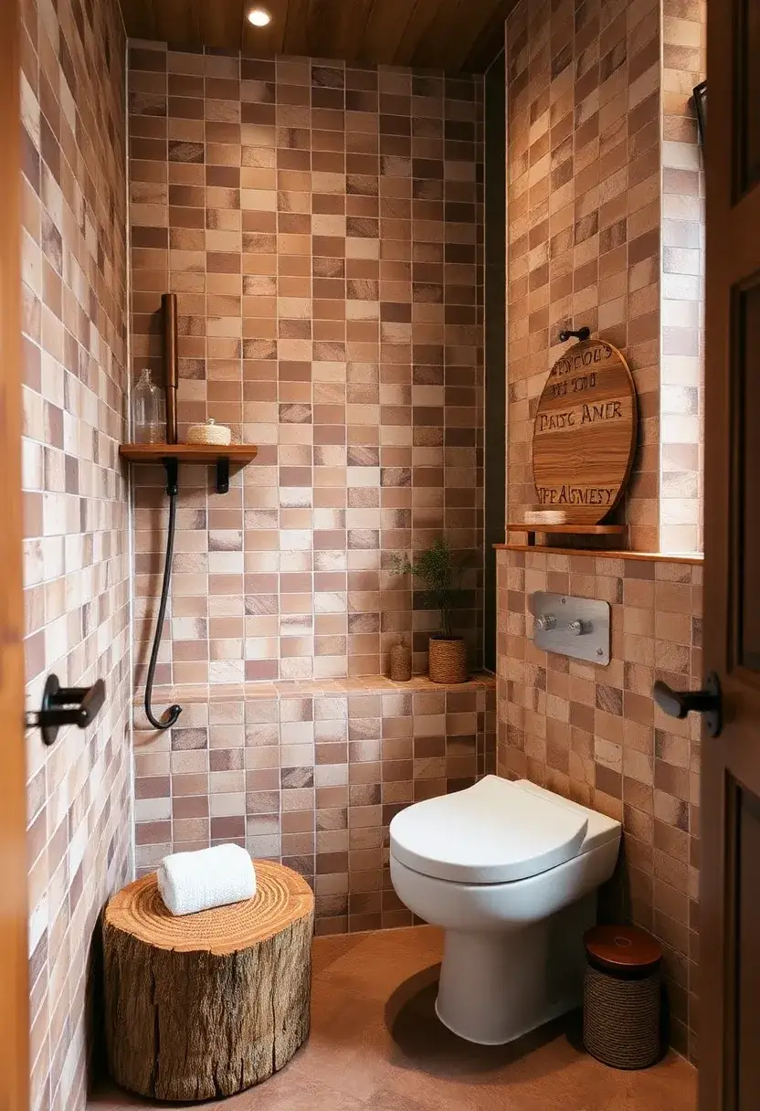 28 Small Bathroom Tiles Design Ideas That Feel Elegant - 16. Warm Earthy Tones