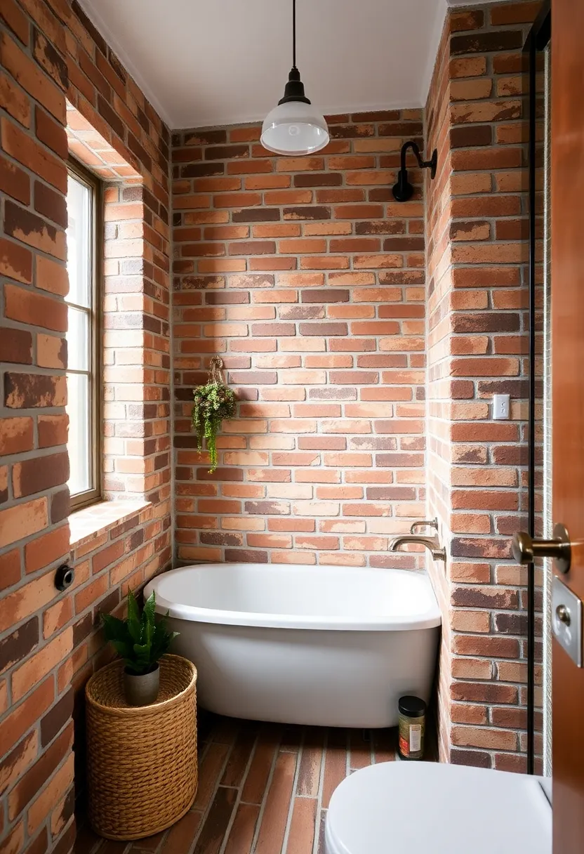 28 Small Bathroom Tiles Design Ideas That Feel Elegant - 21. Rustic Brick Tiles