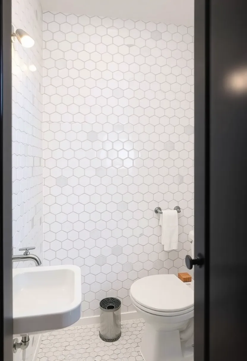 28 Small Bathroom Tiles Design Ideas That Feel Elegant - 22. Chic Hexagon Tiles