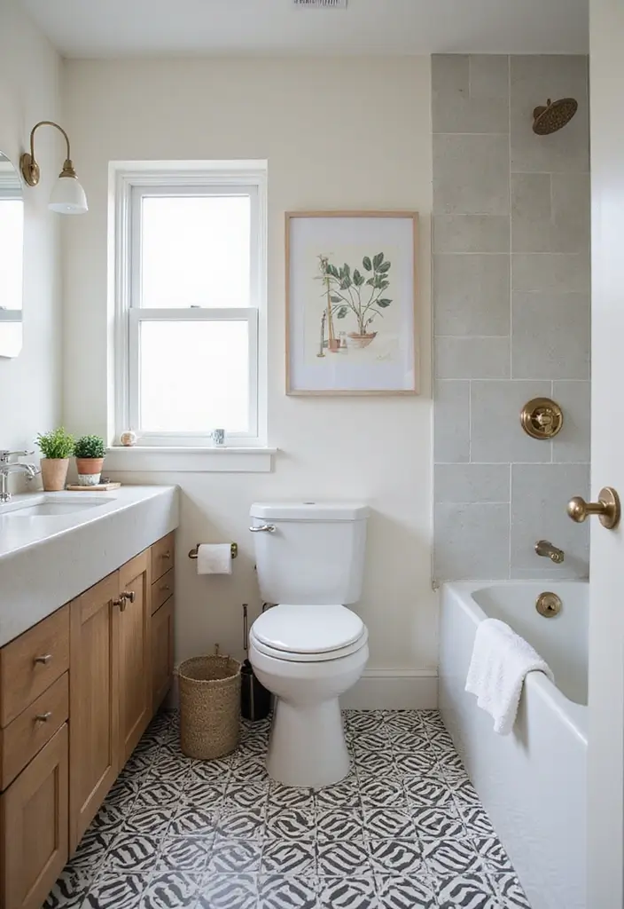 28 Small Bathroom Tiles Design Ideas That Feel Elegant - 7. Bold Geometric Patterns