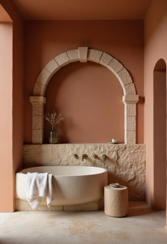 28 Terracotta Bathroom Walls That Add Warmth - 12. Terracotta with Natural Stone