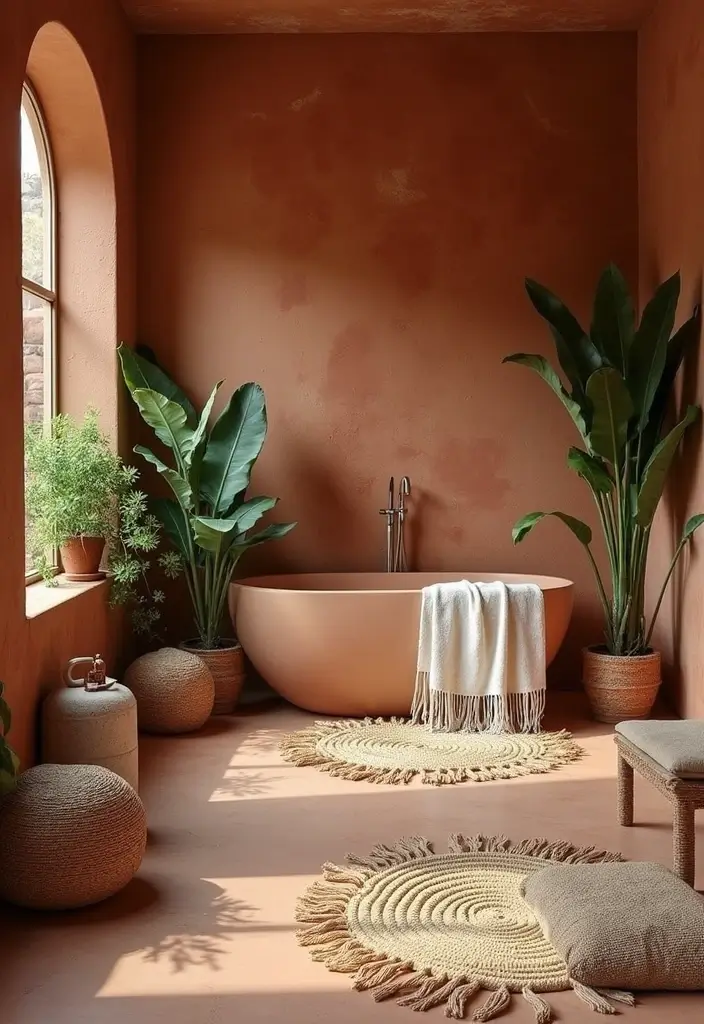 28 Terracotta Bathroom Walls That Add Warmth - 15. Layered Textures with Terracotta
