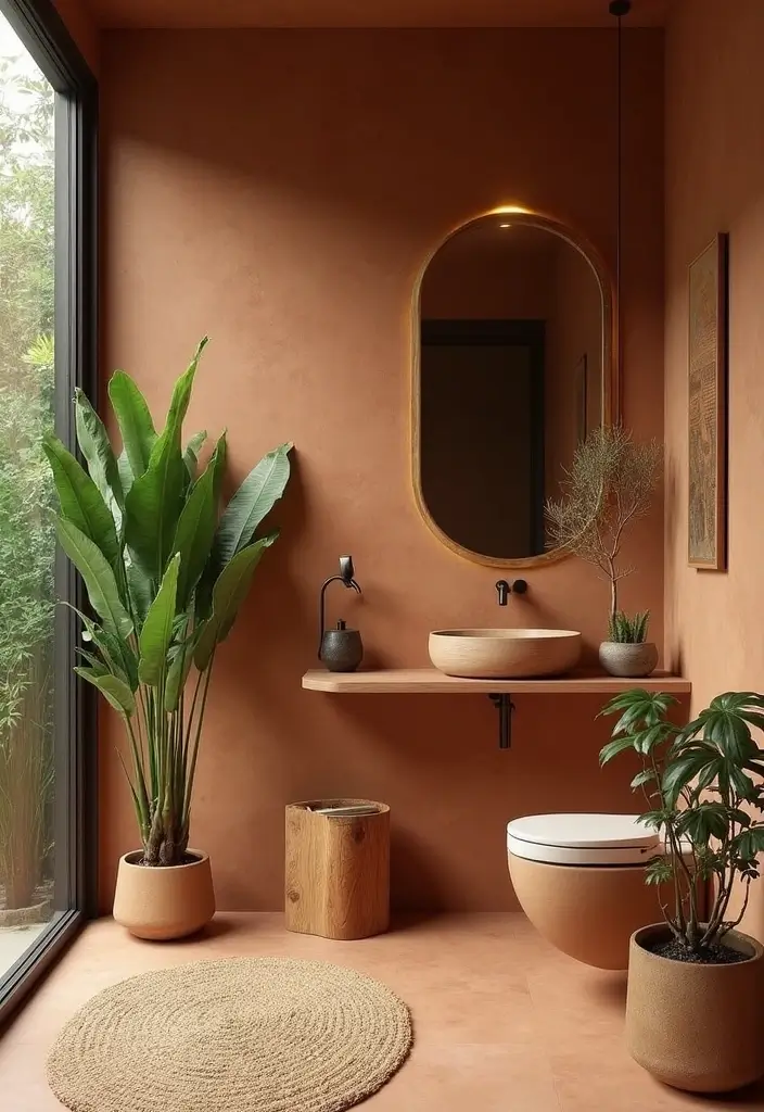 28 Terracotta Bathroom Walls That Add Warmth - 4. Nature-Inspired Design