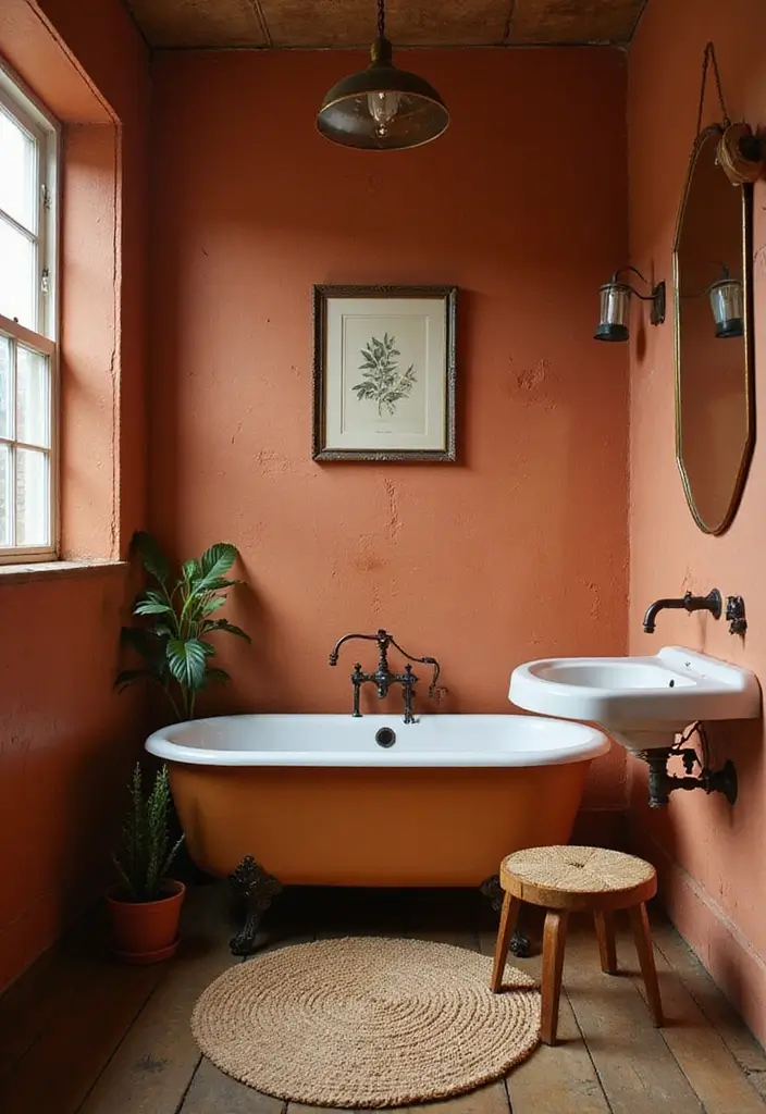 28 Terracotta Bathroom Walls That Add Warmth - 9. Vintage Vibes with Terracotta