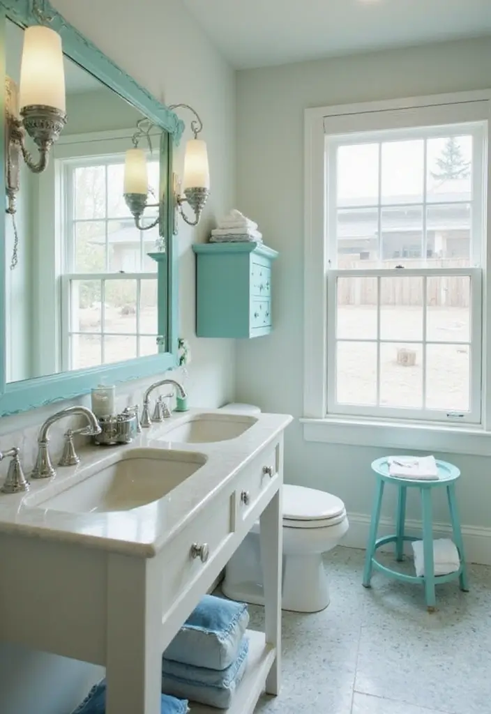 28 Turquoise Bathroom Ideas That Feel Beachy - 11. Turquoise Accent Lighting