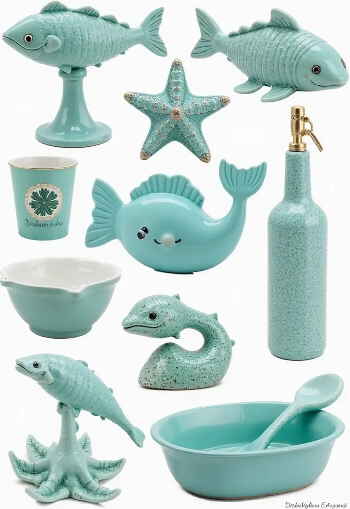 28 Turquoise Bathroom Ideas That Feel Beachy - 17. Incorporate Marine Life