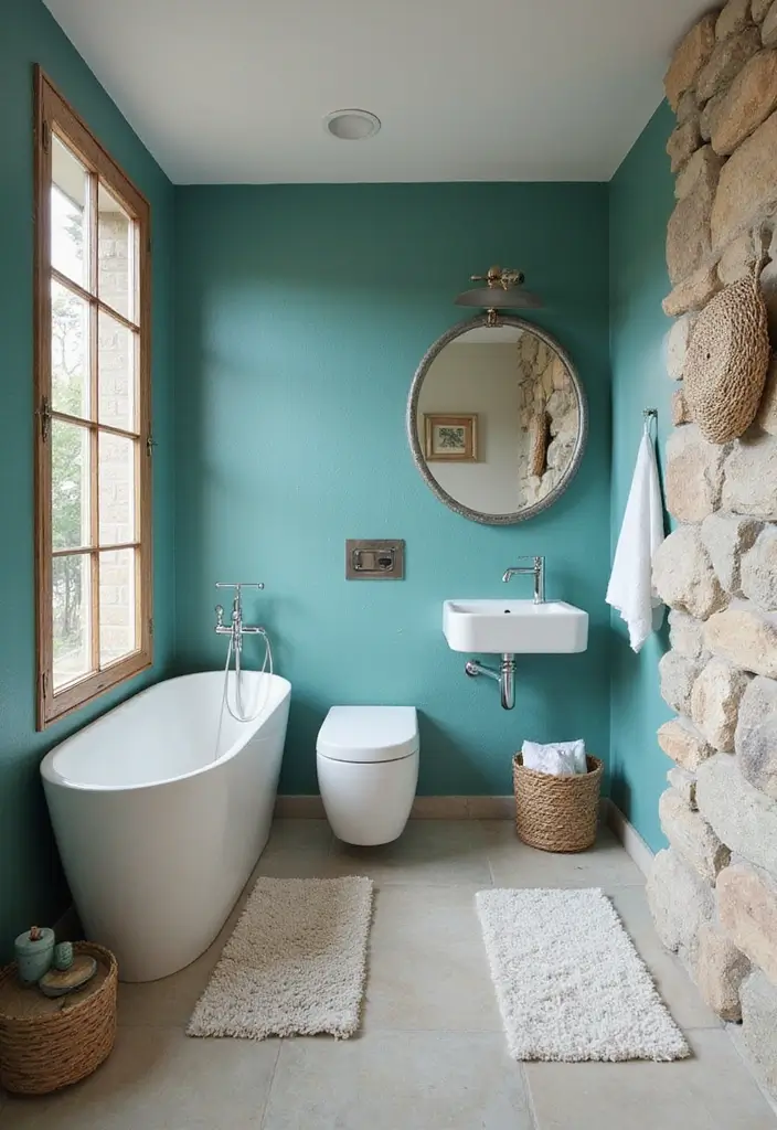 28 Turquoise Bathroom Ideas That Feel Beachy - 18. Natural Elements Combined with Turquoise