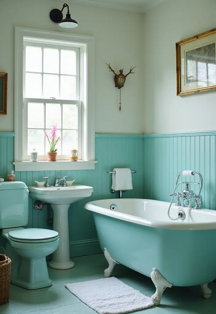 28 Turquoise Bathroom Ideas That Feel Beachy - 19. Vintage-Style Turquoise Fixtures