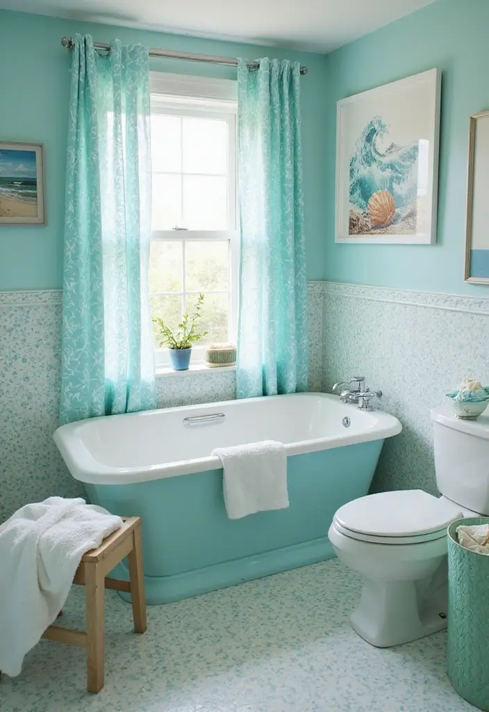 28 Turquoise Bathroom Ideas That Feel Beachy - 22. Coastal Patterns