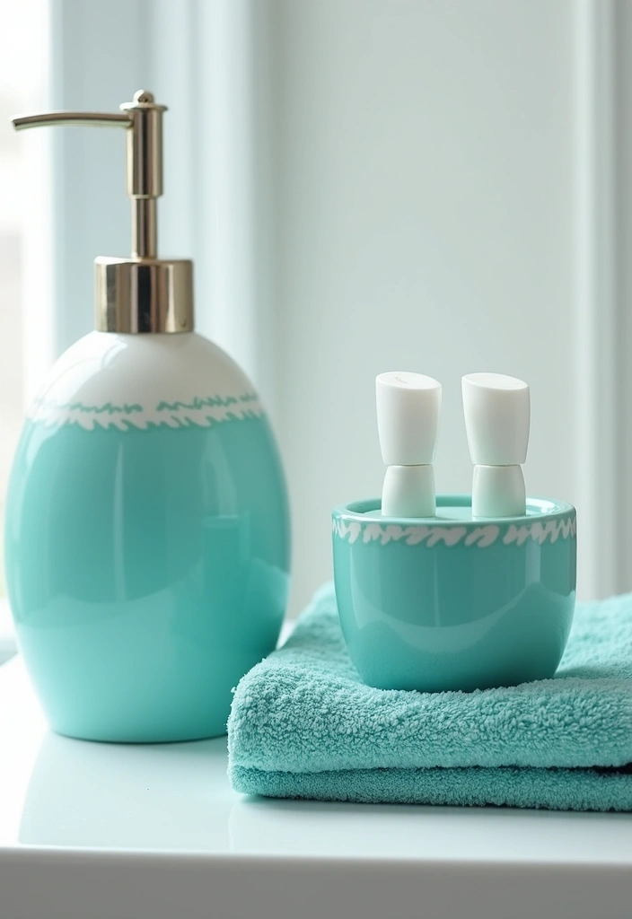 28 Turquoise Bathroom Ideas That Feel Beachy - 26. Turquoise in Accessories