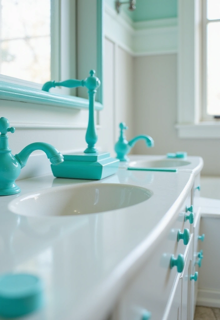 28 Turquoise Bathroom Ideas That Feel Beachy - 4. Turquoise Accented Fixtures
