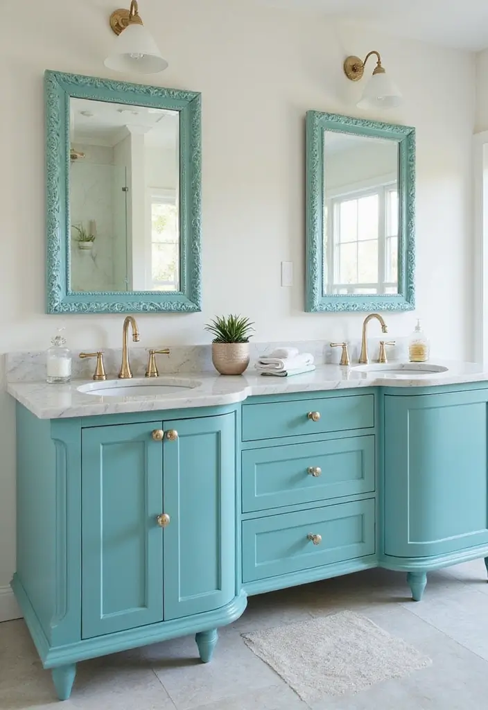28 Turquoise Bathroom Ideas That Feel Beachy - 7. Beachy Vanity Ideas