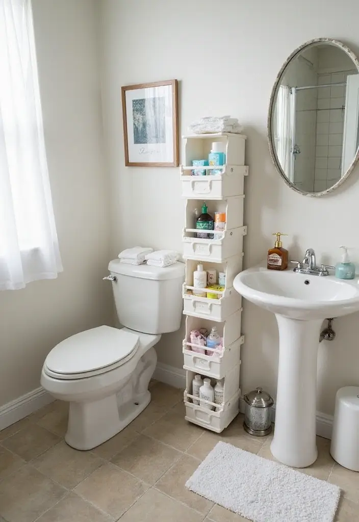 29 2x2 Bathroom Bloxburg Ideas That Maximize Space - 13. Stackable Storage Bins
