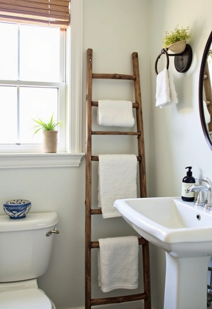 29 2x2 Bathroom Bloxburg Ideas That Maximize Space - 26. Decorative Ladder Racks