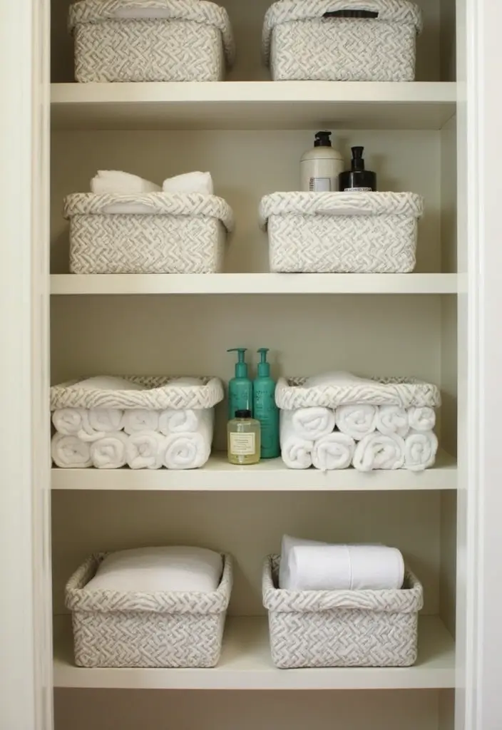 29 Bathroom Closet Ideas That Add Storage - 13. Wall-Mounted Baskets