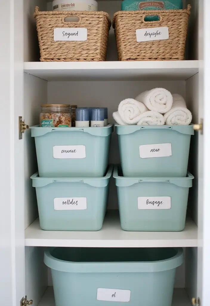 29 Bathroom Closet Ideas That Add Storage - 14. Clever Labeling Systems