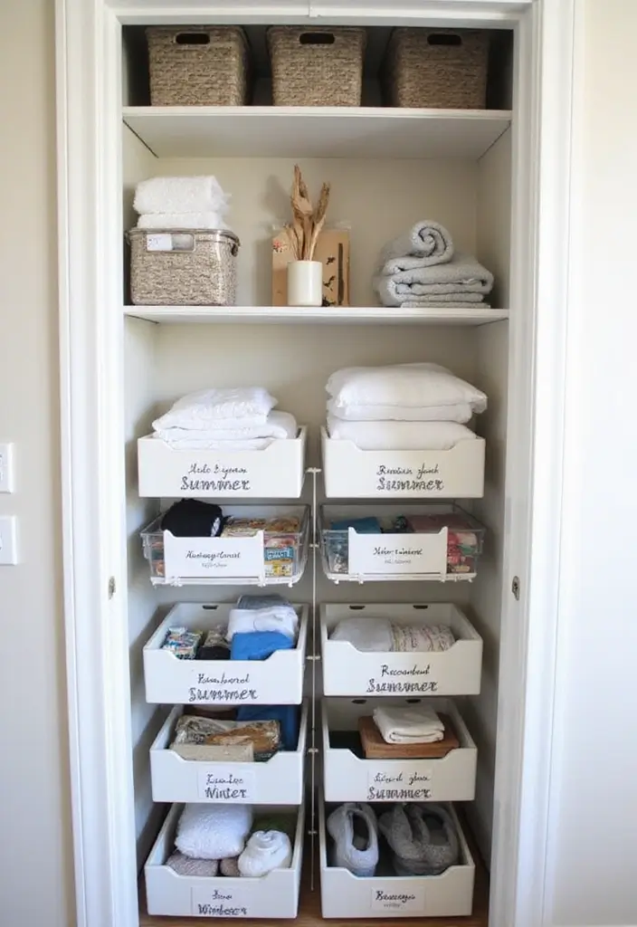 29 Bathroom Closet Ideas That Add Storage - 16. Seasonal Swaps