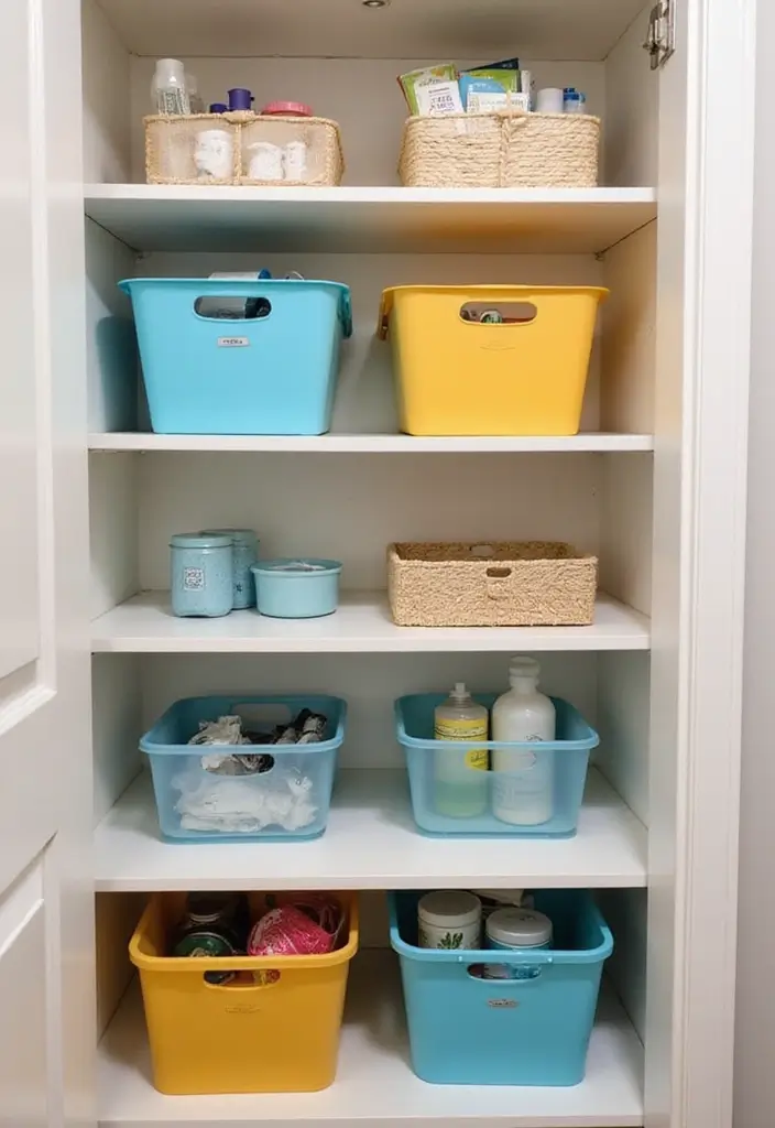 29 Bathroom Closet Ideas That Add Storage - 19. Color Coordination for Aesthetic Appeal