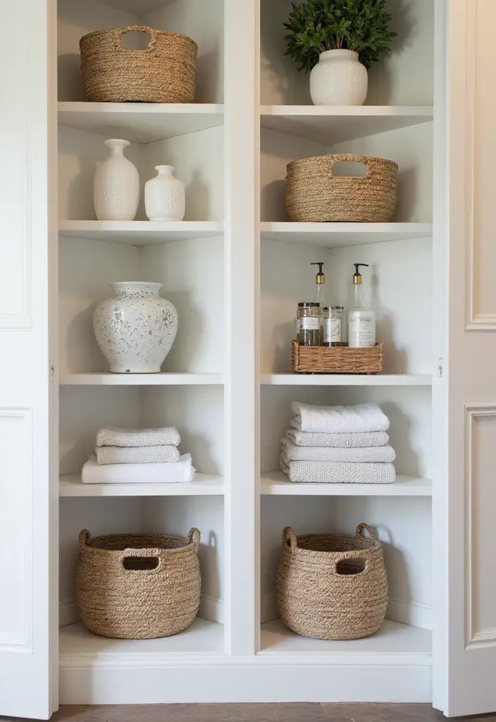 29 Bathroom Closet Ideas That Add Storage - 4. Utilize Corner Shelves