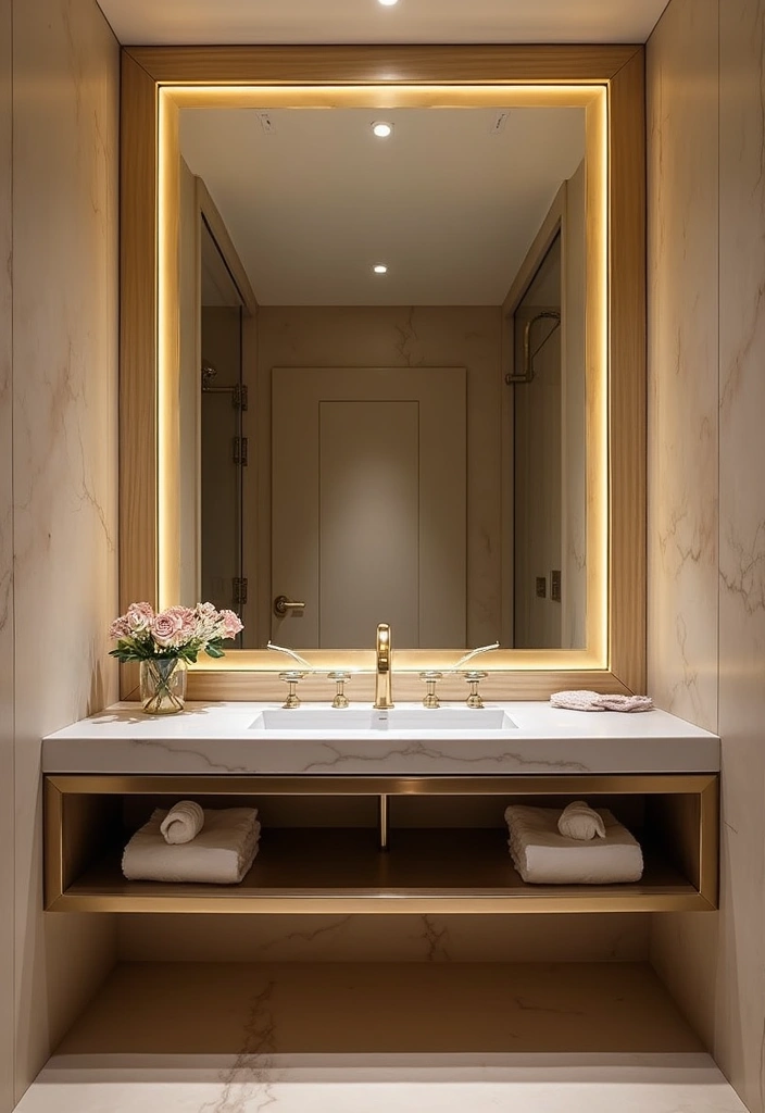 29 Bathroom Gold Accents That Add Glamour - 1. Gold-Trimmed Mirrors