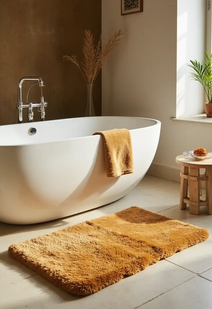 29 Bathroom Gold Accents That Add Glamour - 11. Gold Bath Mats