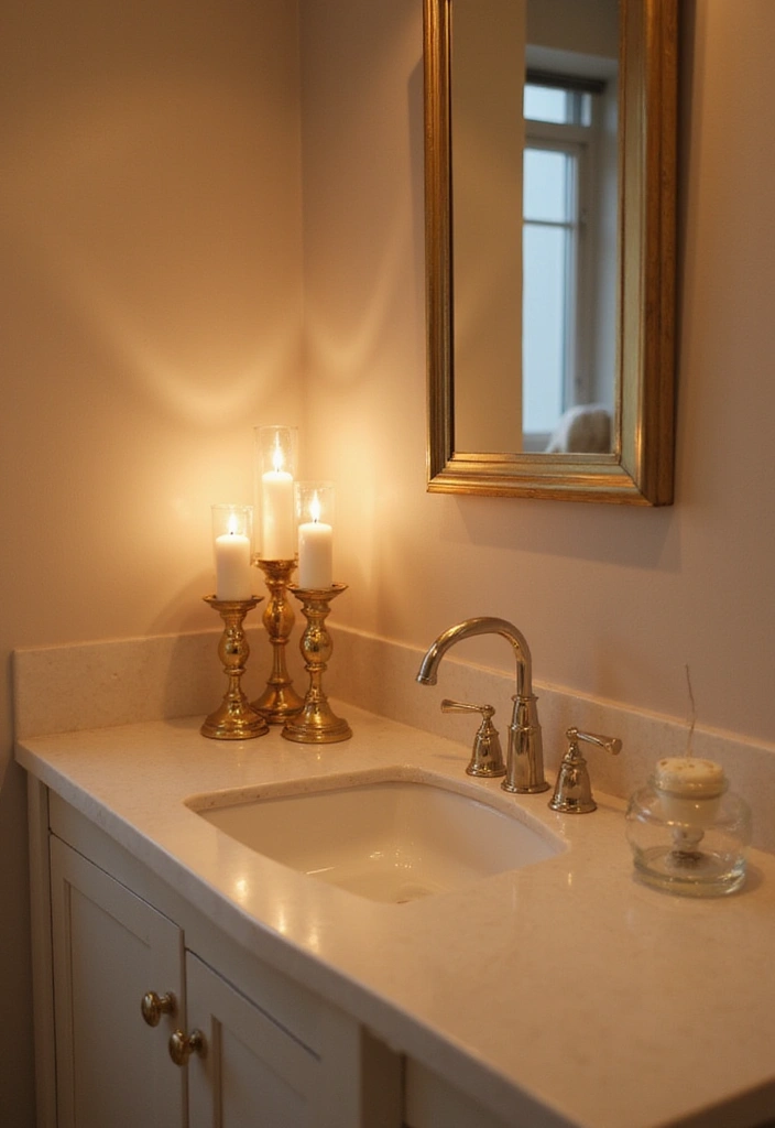 29 Bathroom Gold Accents That Add Glamour - 12. Gold Candle Holders