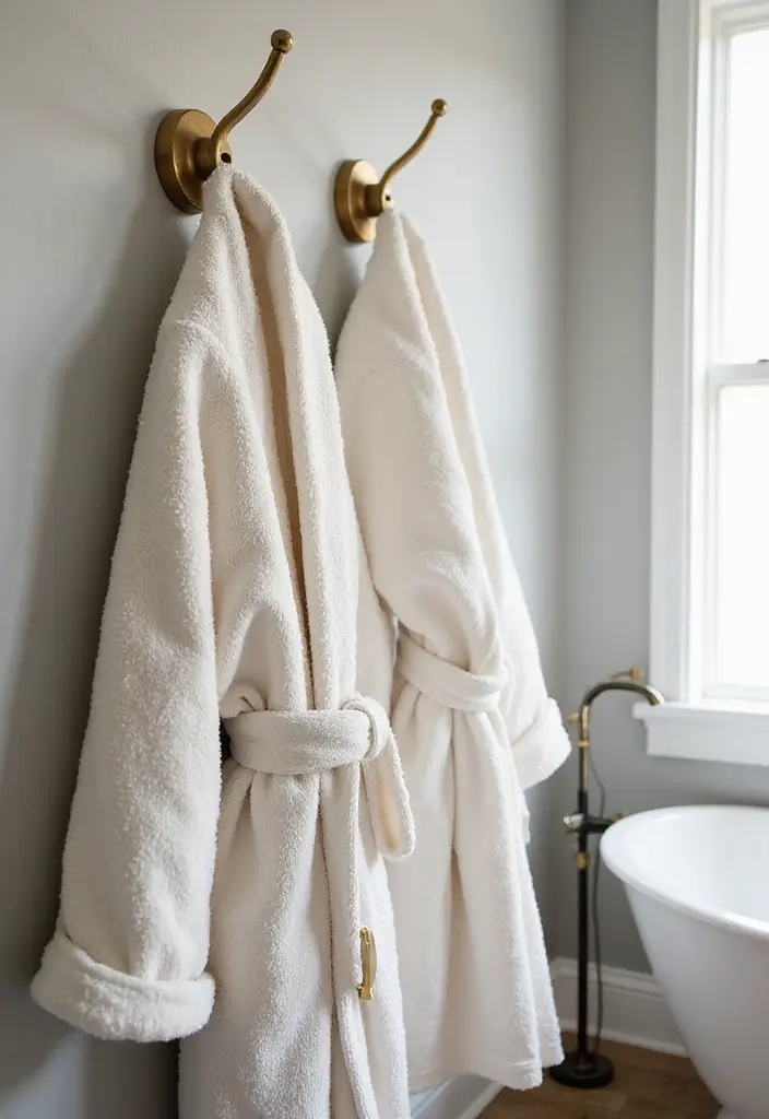 29 Bathroom Gold Accents That Add Glamour - 13. Gold Bathrobe Hooks