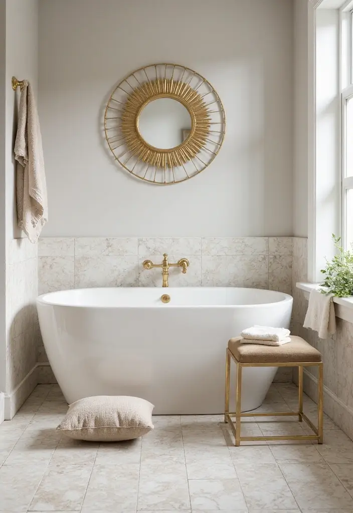 29 Bathroom Gold Accents That Add Glamour - 14. Gold Accent Furniture