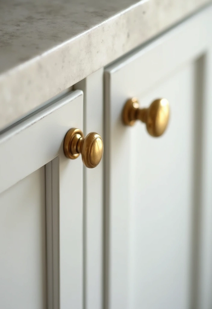 29 Bathroom Gold Accents That Add Glamour - 15. Gold Hardware on Cabinets