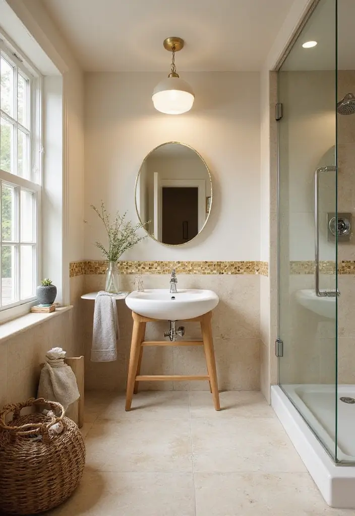 29 Bathroom Gold Accents That Add Glamour - 19. Gold Tile Accents