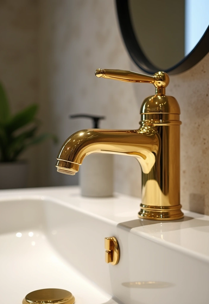 29 Bathroom Gold Accents That Add Glamour - 2. Gold Faucets and Fixtures