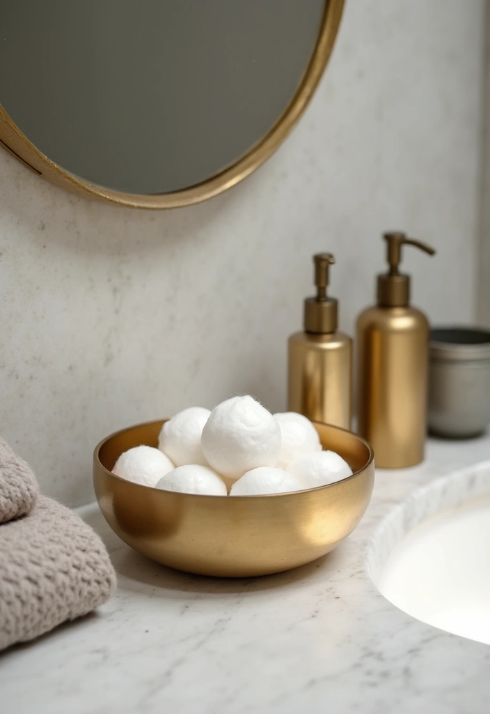29 Bathroom Gold Accents That Add Glamour - 22. Gold Decorative Bowls
