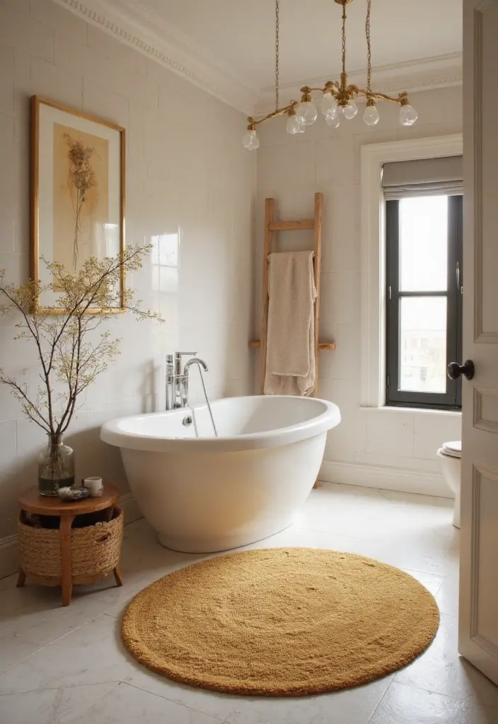 29 Bathroom Gold Accents That Add Glamour - 23. Gold Accent Rugs