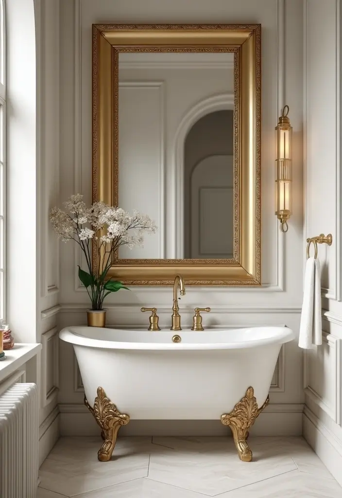 29 Bathroom Gold Accents That Add Glamour - 28. Gold Accent Frames for Mirrors