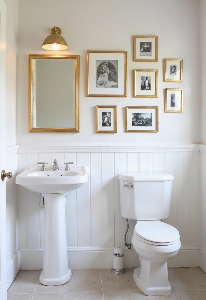 29 Bathroom Gold Accents That Add Glamour - 7. Gold Framed Artwork
