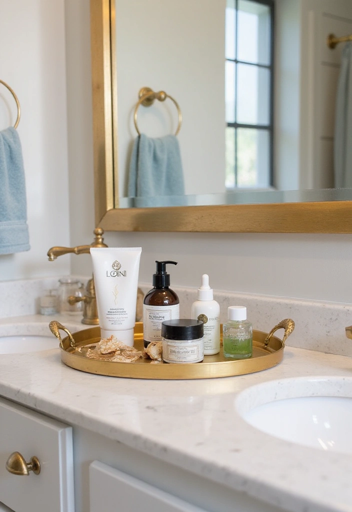 29 Bathroom Gold Accents That Add Glamour - 8. Decorative Gold Trays
