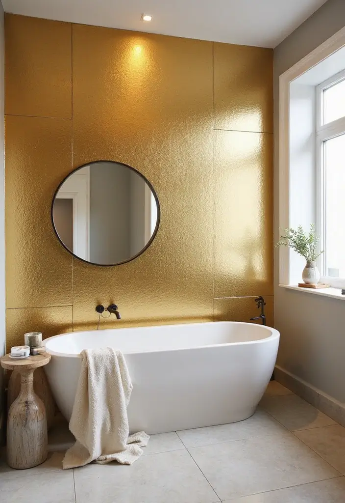 29 Bathroom Gold Accents That Add Glamour - 9. Gold Accent Wall