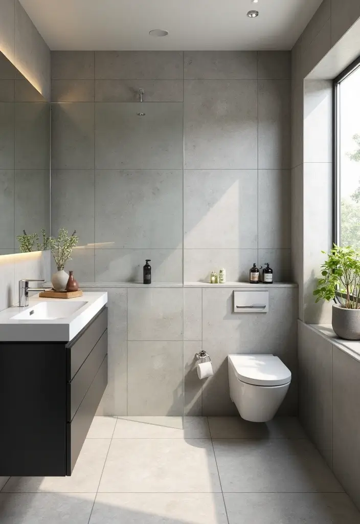 29 Bathroom Tile Combinations That Always Work - 10. Neutral Grays with Bold Accents
