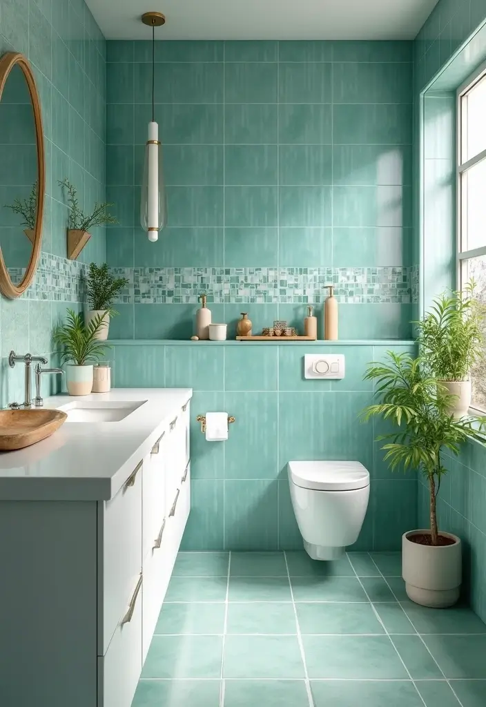 29 Bathroom Tile Combinations That Always Work - 11. Nature-Inspired Blues and Greens