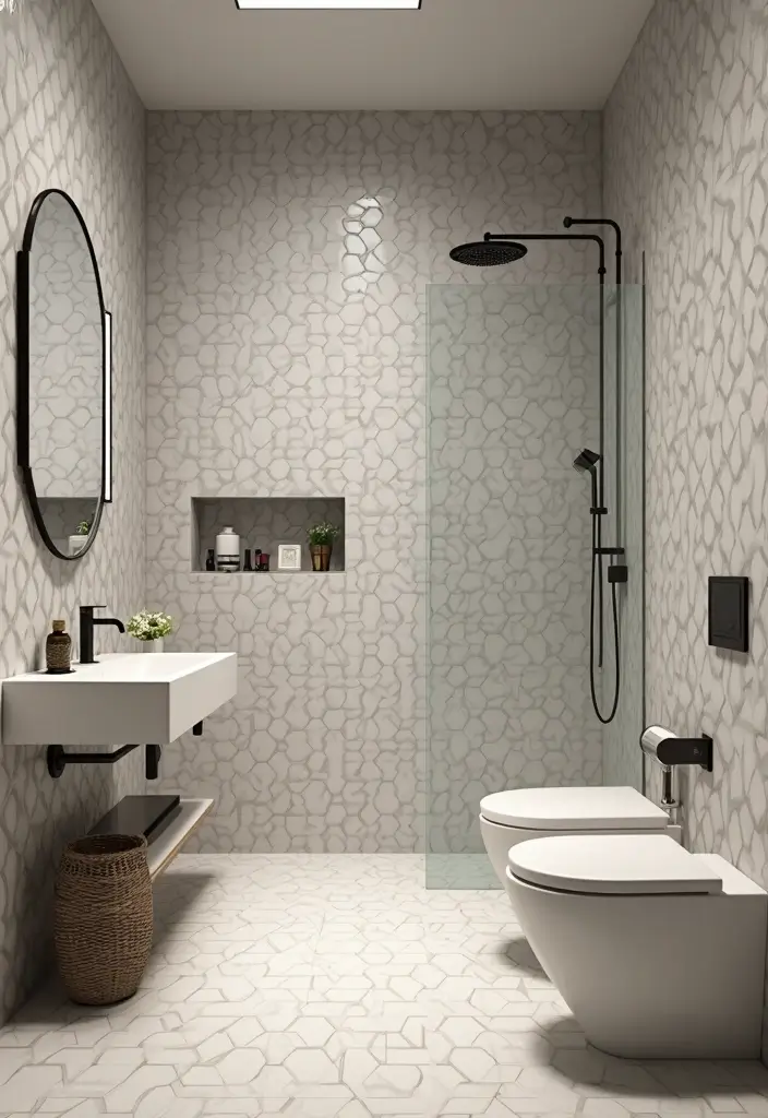 29 Bathroom Tile Combinations That Always Work - 13. Terrific Textured Hexagons
